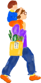 Family walking with bag